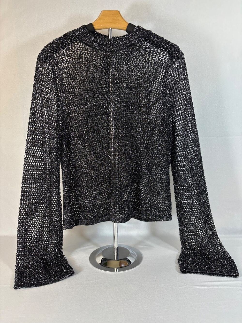 Zara Black Mesh Metallic Bell Sleeve Top M Dark Goth Going Out